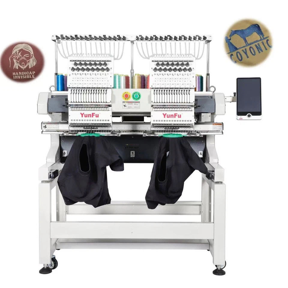 For Yunfu 400*500mm Automatic Flat Embroidery Machine New Condition Two Heads 12/15 Needles For Cap/T-Shirt suppliers